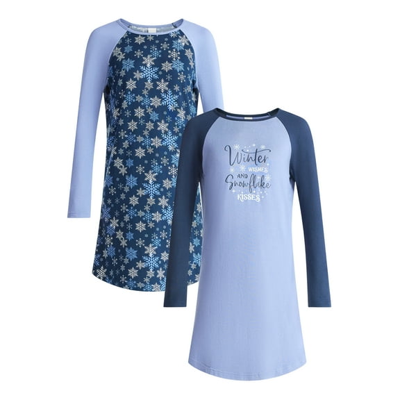 Lissome Women’s and Women’s Plus Ultra Soft Holiday Long Sleeve Printed Sleepshirt, 2-pack, Sizes S-4X