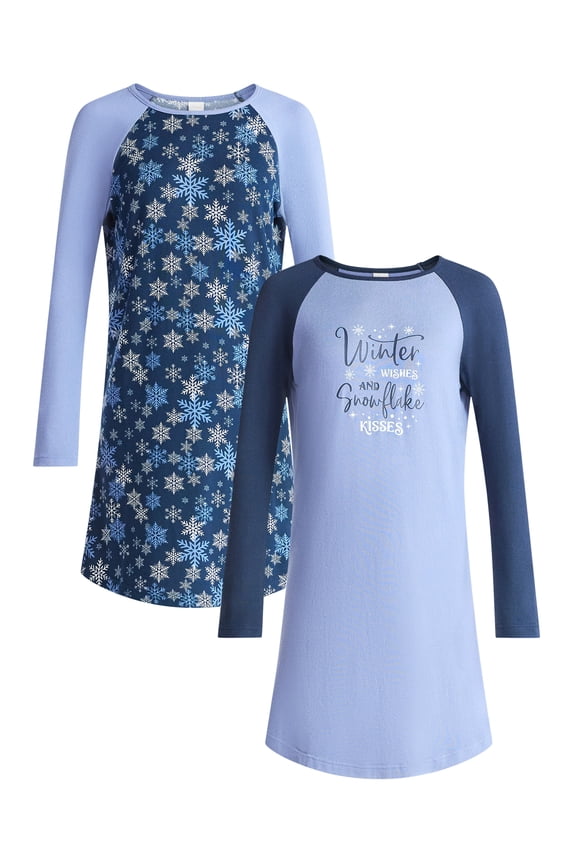 Women’s and Women’s Plus Ultra Soft Holiday Long Sleeve Printed Sleepshirt, 2-pack, Sizes S-4X