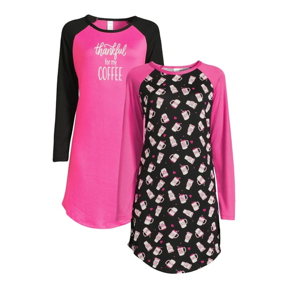 Lissome Women’s and Women’s Plus Ultra Soft Holiday Long Sleeve Printed Sleepshirt, 2-pack, Sizes S-4X
