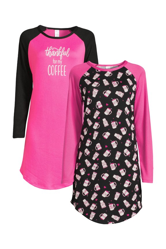 Women’s and Women’s Plus Ultra Soft Holiday Long Sleeve Printed Sleepshirt, 2-pack, Sizes S-4X