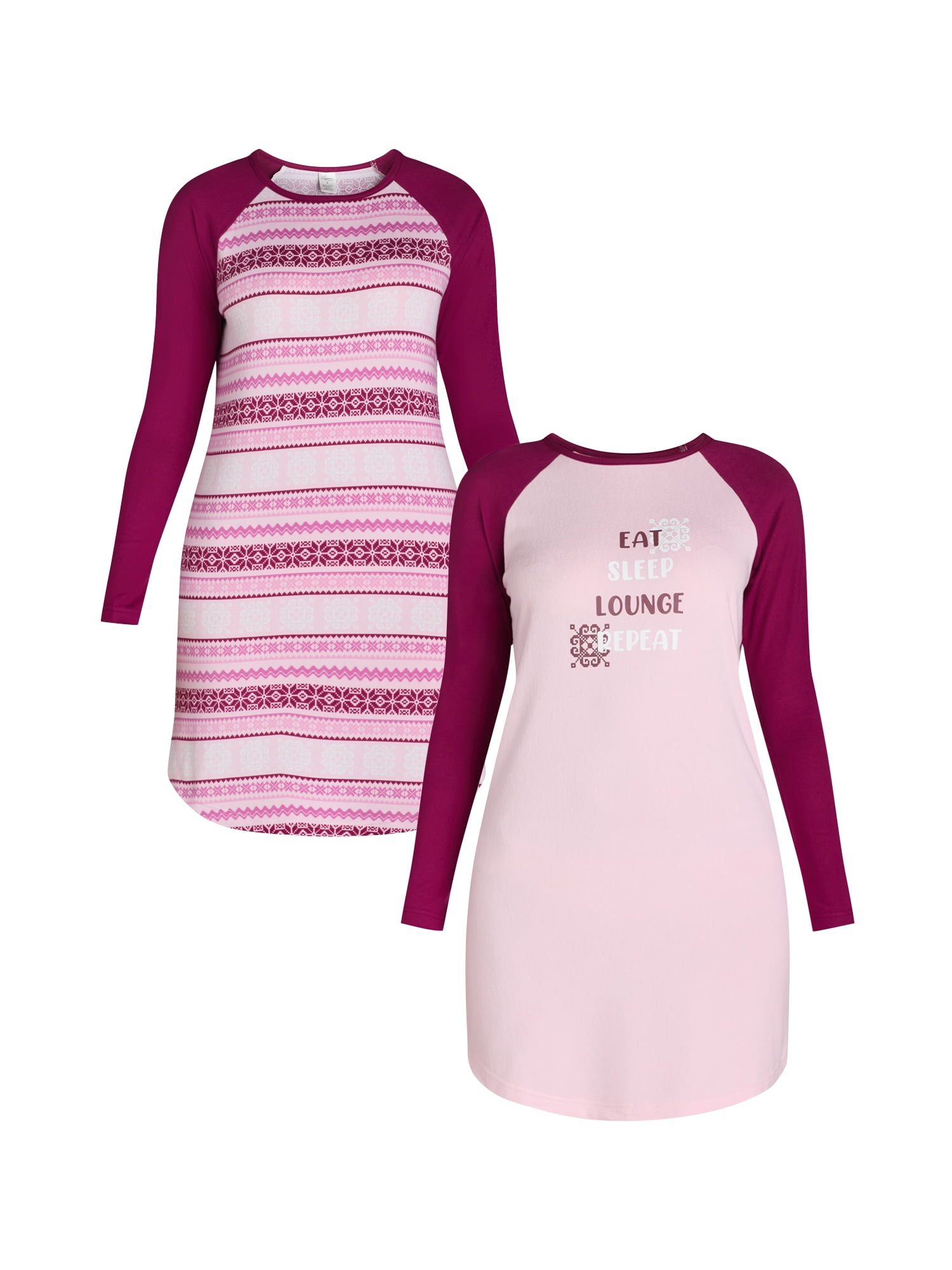 Lissome Women’s Long Sleeve Hacci Sleep Shirt, 2-pack, Sizes S-4X ...