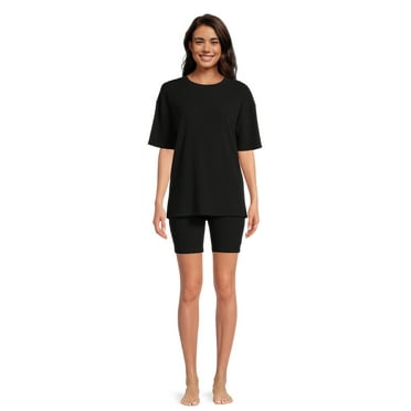 Lissome Women's Oversize Hacci Ribbed Tee and Bike Shorts Lounge Set, 2-Piece, Sizes S-4X