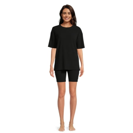 Lissome Women's Oversize Hacci Ribbed Tee and Bike Shorts Lounge Set, 2-Piece, Sizes S-4X