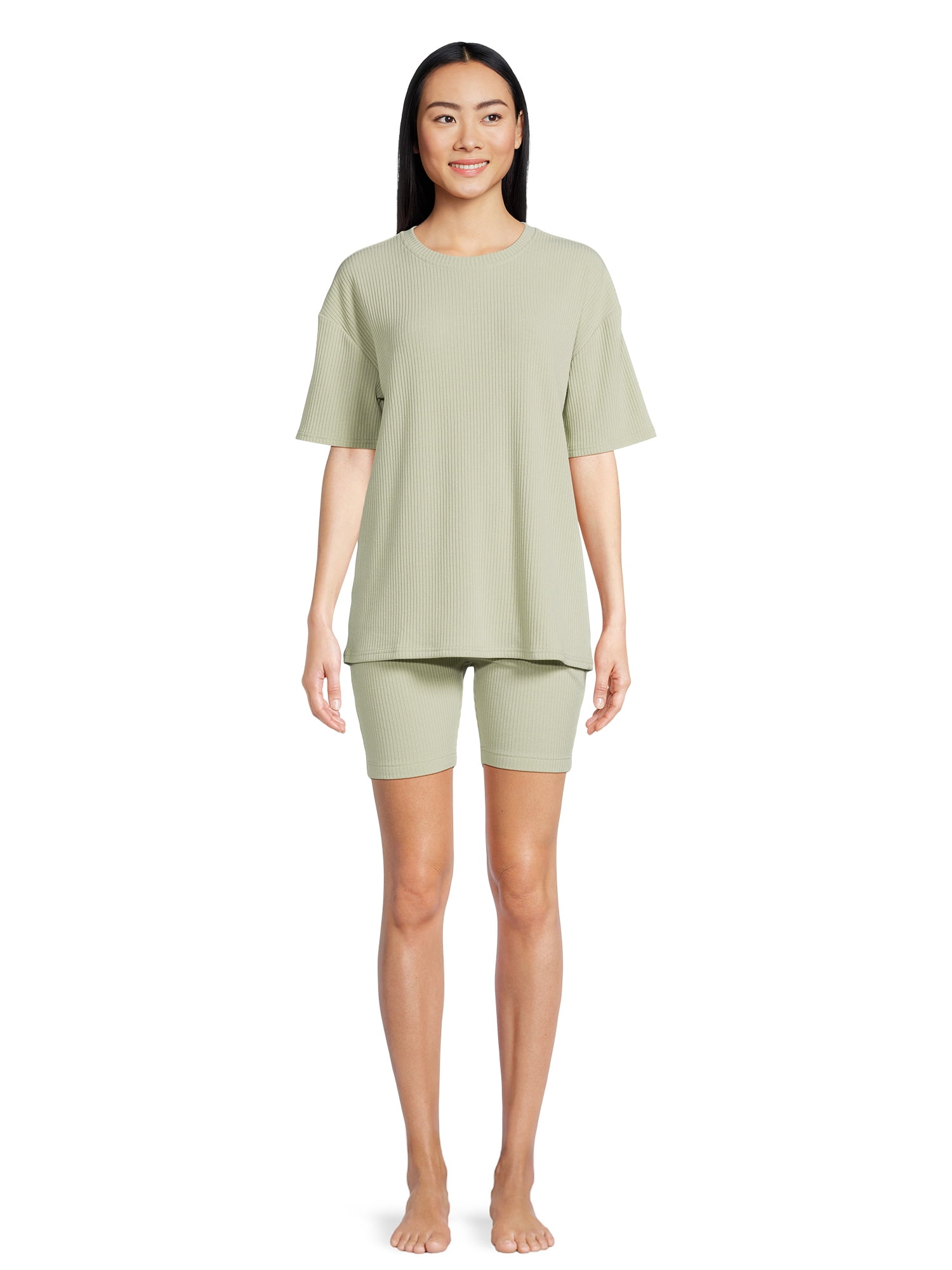 Lissome Women's Oversize Hacci Ribbed Tee and Bike Shorts Lounge Set, 2-Piece, Sizes S-4X
