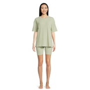 LISSOME Women's Oversize Hacci Ribbed Tee and Bike Shorts Lounge Set, 2-Piece, Sizes S-4X