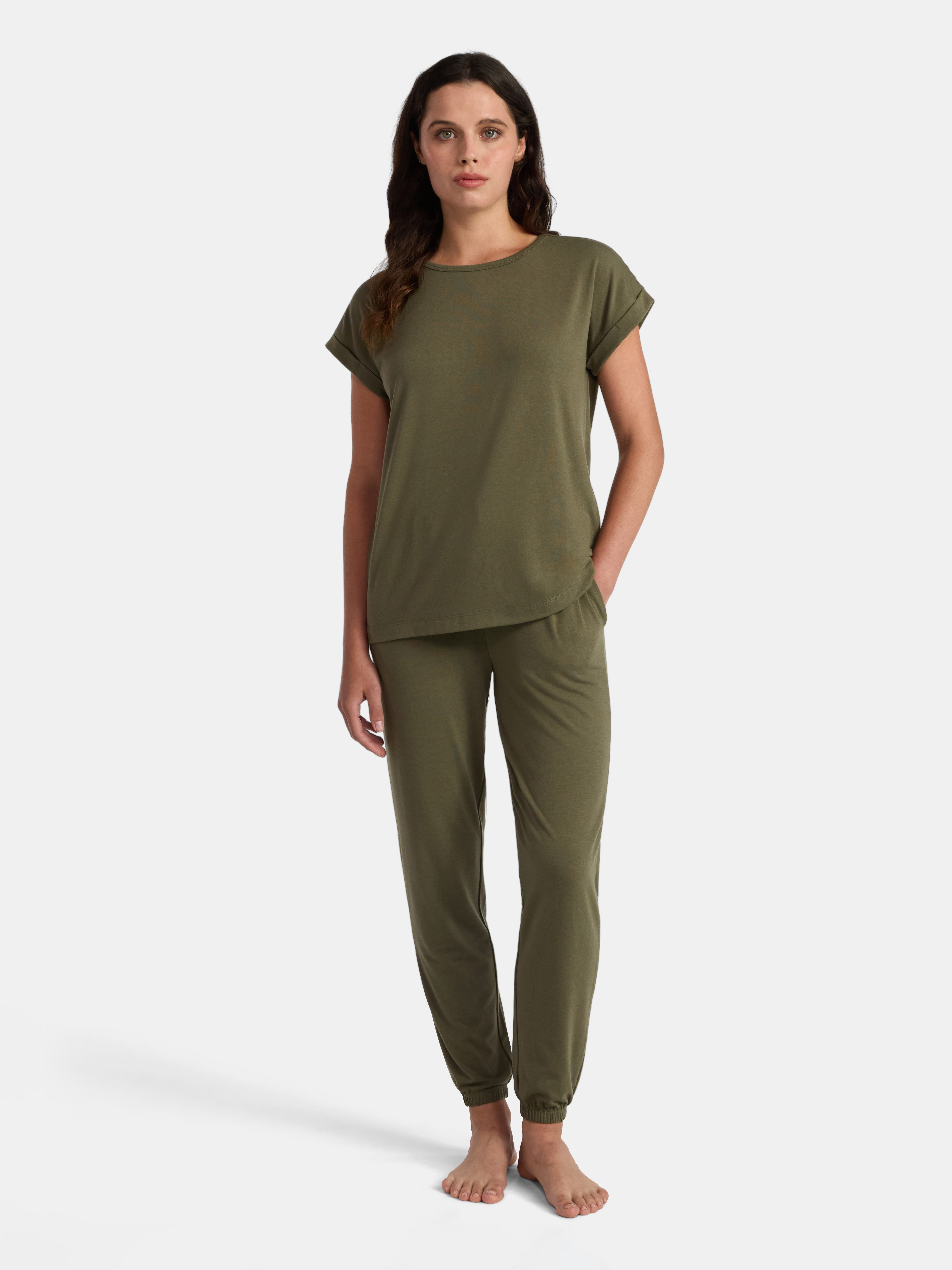 Lissome Women’s Super Soft Jersey Knit Dolman Sleep Top and Jogger Pants Pajama Set, 2-Piece, Sizes S-3X