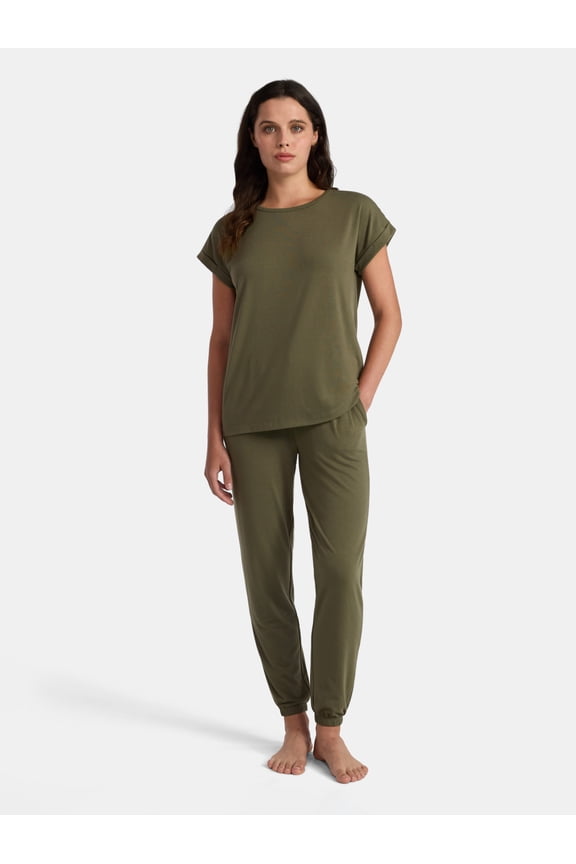 Women’s Super Soft Jersey Knit Dolman Sleep Top and Jogger Pants Pajama Set, 2-Piece, Sizes S-3X