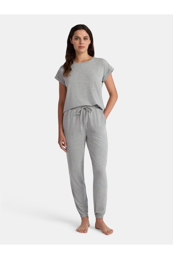 Women’s Super Soft Jersey Knit Dolman Sleep Top and Jogger Pants Pajama Set, 2-Piece, Sizes S-3X