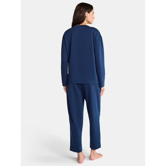 Lissome Women’s Luxe Scubaknit Long Sleeve Drop Shoulder Top and barrel leg pant Lounge Set, 2-piece Set , Sizes S-3X