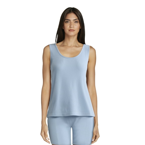 Lissome Women's and Women’s Plus Hacci Knit Ribbed Tank Top and Bike Shorts Lounge Set, 2-Piece, Sizes S-4X