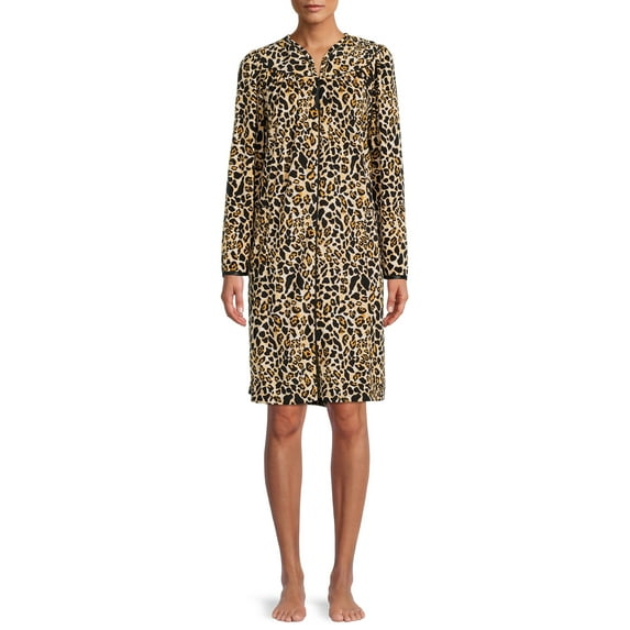 Lissome Women's and Women's Plus Long Sleeve Zip Front Diamond Fleece Breakfast Gown