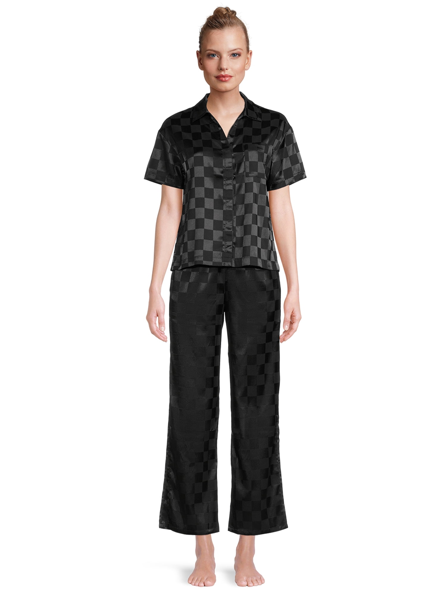 Lissome Women's and Women's Plus Satin Checkered Boxy Crop Top and ...