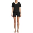 thumbnail image 1 of Lissome Women's and Women's Plus Short Sleeve V-Neck Top and Short Set, 2-Piece, 1 of 5