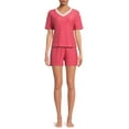 thumbnail image 1 of Lissome Women's and Women's Plus Short Sleeve V-Neck Top and Short Set, 2-Piece, 1 of 5