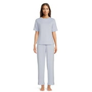 Lissome Women's and Women's Plus Size French Terry Top and Pants Sleep Set, 2-Piece