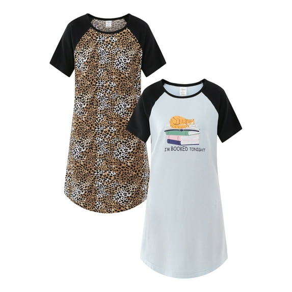 Lissome Women's and Women's Plus Size Hacci Knit Sleepshirt with Short Sleeves, 2-Pack, Sizes S-4X