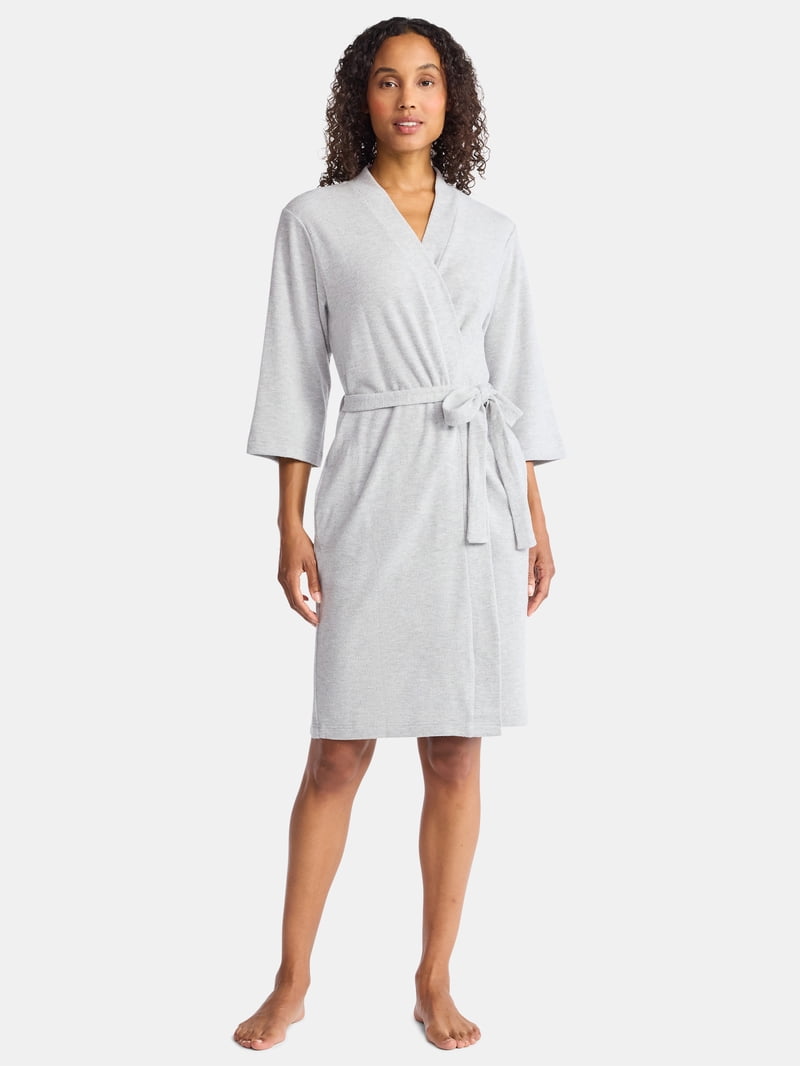 fleece lined waffle dressing gown Loungeable Waffle bonded fleece lined hooded robe in khaki