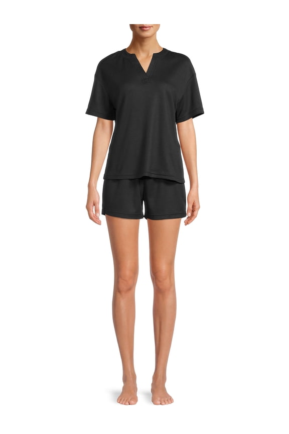 Women's and Women's Plus Waffle Short Sleeve Tee and Shorts Sleep Set, 2-Piece