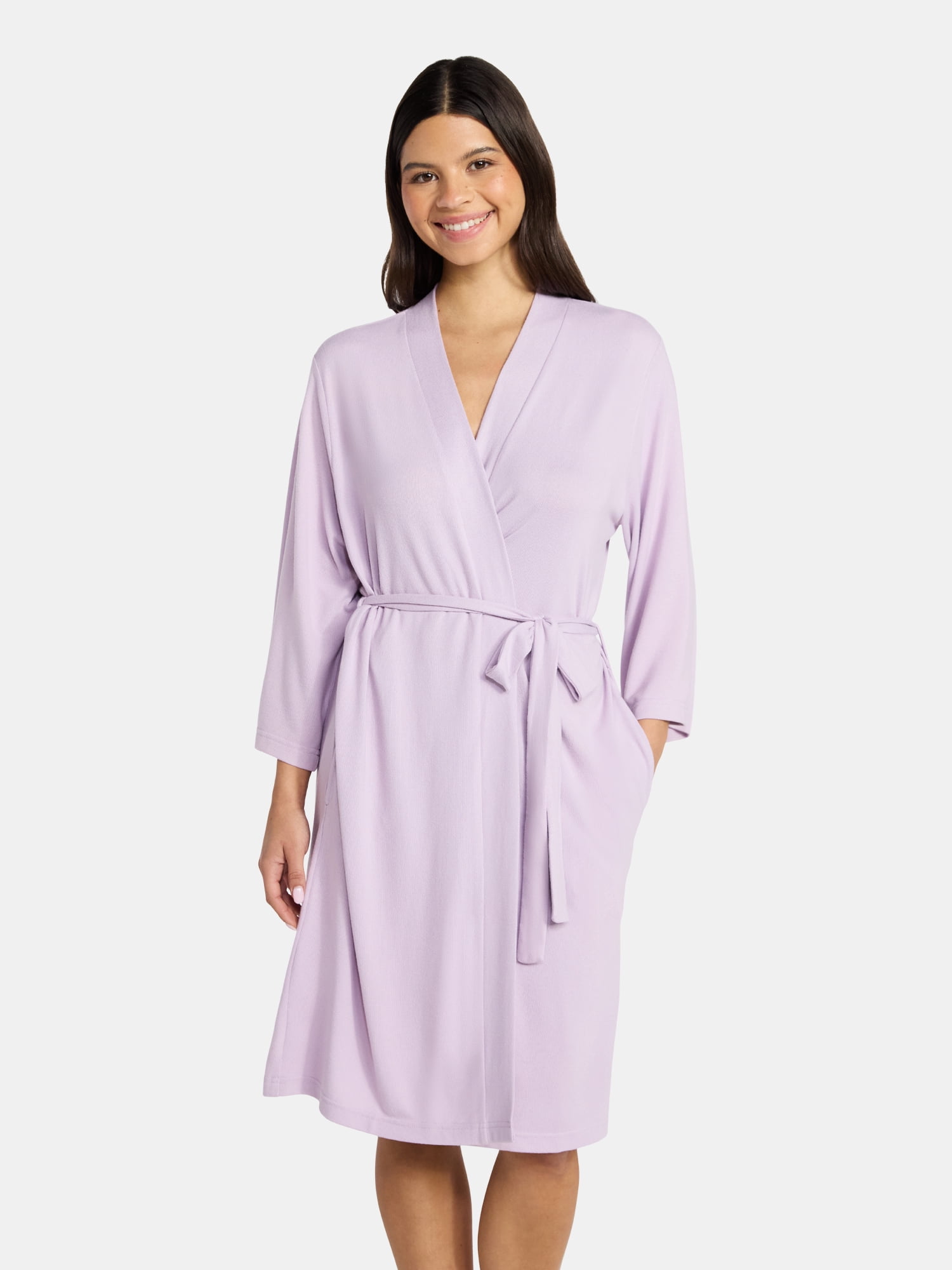 Lissome Women's Ultra Soft Stretchy Knit Belted Wrap Robe, Sizes S-3X ...