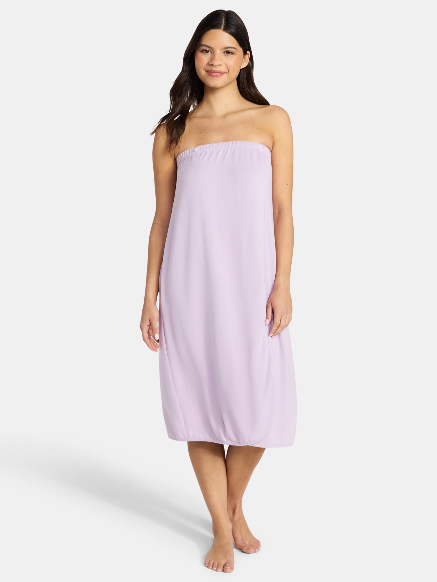 Lissome Women's Ultra Soft Stretch Knit Strapless Snap Closure Bath Wrap, Sizes S-3X