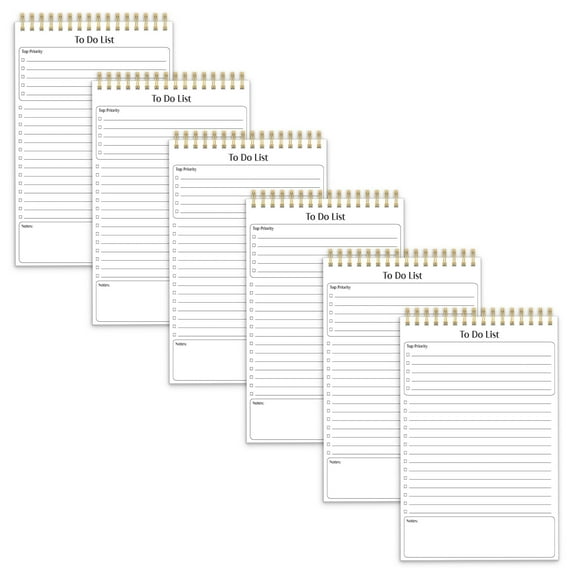 To Do List Mini Notepads, 5.5" x 8.5", Planning Note Pads, 50 Sheets Per Pad, Double Wire Spiral, Daily Agenda Productivity Checklist Organizer, by Better Office Products (6 Pack)