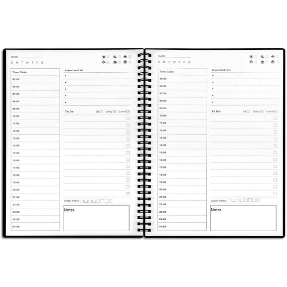 To Do List Notebook, Daily Planner Undated - Blank Hourly Schedules Appointment Time Planner, 7.6"x10.2" Bigger Time Management Manual and Planner, 96 Pages, Black