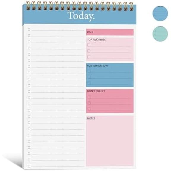 To Do List Notepad - Daily Planner Pad Undated 52 Sheets Spiral Today Planner Note Pad Premium Thick Paper 6.5" x 9.8" For Work and Personal Organized - Pink & Blue
