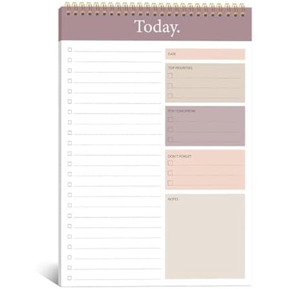 To Do List Notepad - Daily Planner Pad Undated 52 Sheets Spiral Today Planner Note Pad Premium Thick Paper 6.5" x 9.8" For Work and Personal Organized - brown