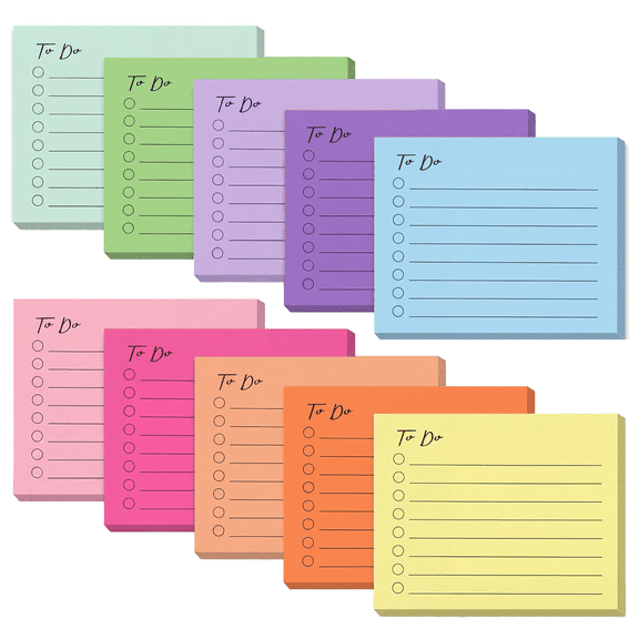 To Do List Sticky Notes, 10 Pack Lined Self-Stick Pads 3x4 Inch, 500 Sheets Total, Multicolor Memo Notes for Daily Planner, Office Desk Organization, Reminder System, Home Supplies, Multicolor