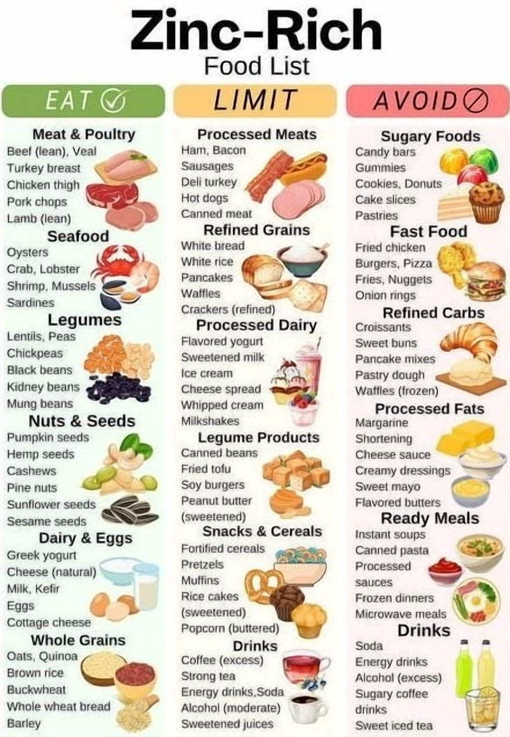 List of Zinc Rich Foods - High Zinc Food Source Table Poster Zinc Rich ...