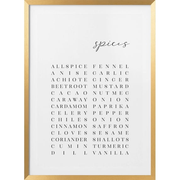 List of spices Framed Art Modern Wall Decor