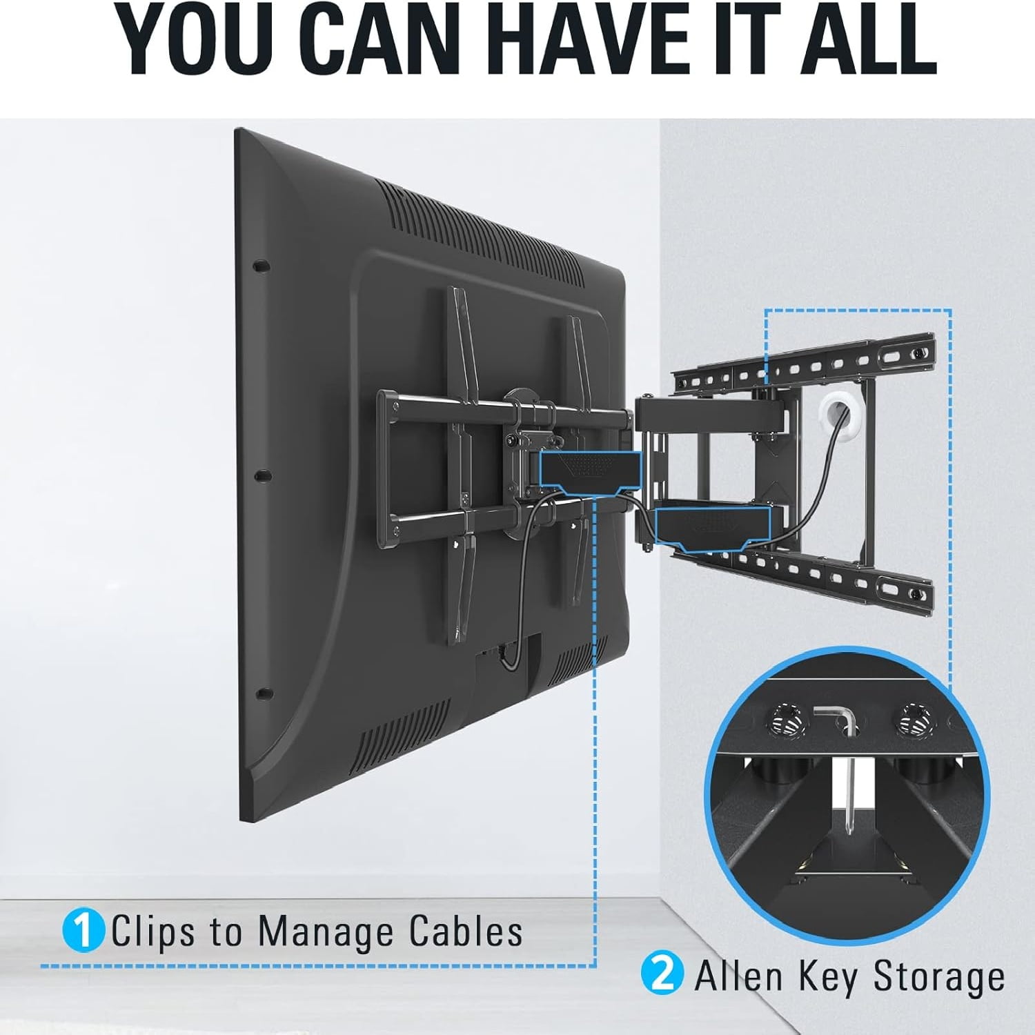 Listed Full Motion TV Mount for Most 42-84 Inch TVs, Adjustable TV Wall Mount Swivel and Tilt, Loading 100 LBS, Max VESA 600x400mm, Fits 16", 18", 24" Studs