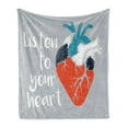 thumbnail image 1 of Listen to Your Heart Soft Flannel Fleece Blanket, Pounding Love Blood Vessels Wording and Heart Silhouette Typographic, Cozy Plush for Indoor and Outdoor Use, 50" x 60", Multicolor, by Ambesonne, 1 of 5