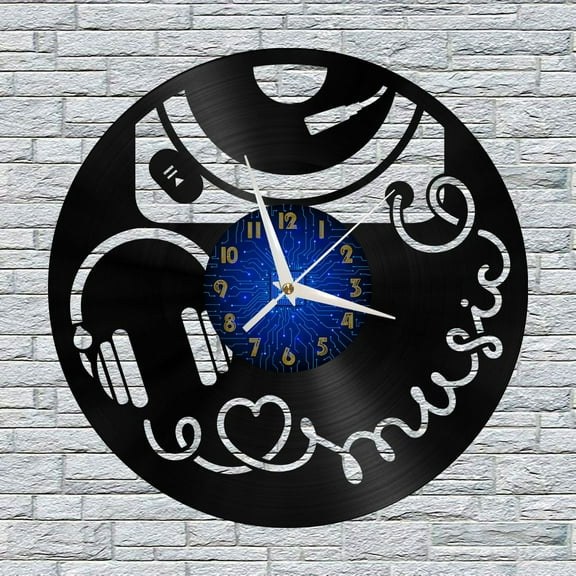 Listening Device 12 Inch Vinyl Record Wall Clock - Silent, Creative, and Unique Clock for Living Room, Entryway, or Bedroom Decor - Perfect Gift Idea(12 inchs B without LED)