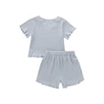thumbnail image 1 of Listenwind 2Pcs Toddlers Baby Girls Summer Clothes Outfit Ruffle Ribbed Knit Short Sleeves Tops + Elastic Shorts Set, 1 of 8