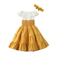 thumbnail image 1 of Listenwind 3Pcs Toddler Girl Off Shoulder Ruffle Crop Top +High Waist Maxi Skirt Dress +Headband, 1 of 6