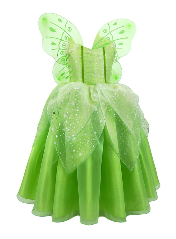 Listenwind Fairy Princess Dress Tinkerbell Costume Adult Kids Women Girls Fancy Dress Up Birthday Halloween Party Cosplay Outfit with Elf Wings