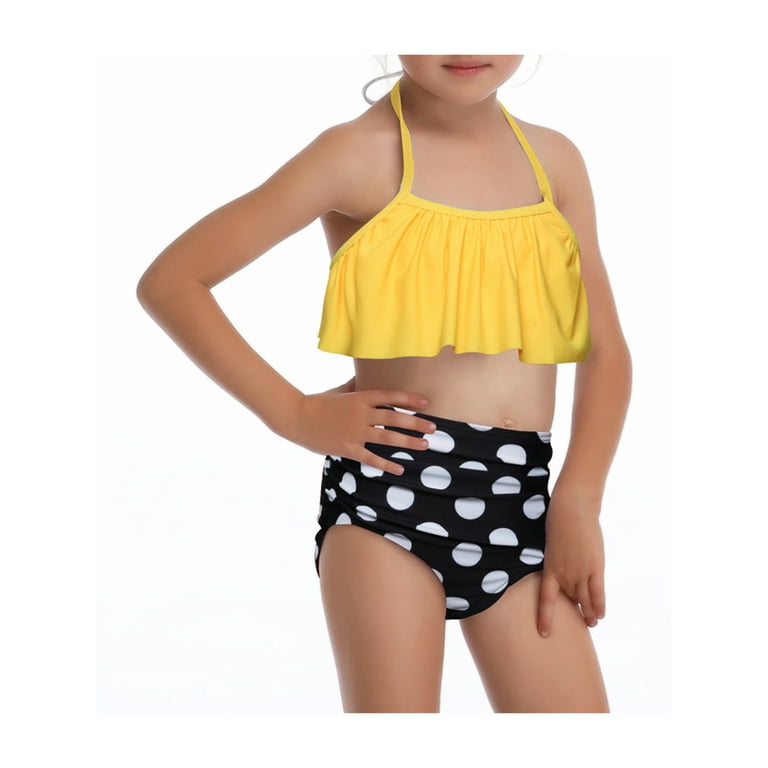 Yellow polka dot high waisted bikini discount