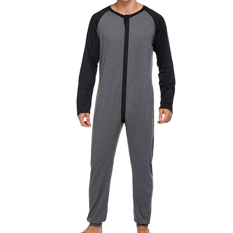 Men's footie pajamas with button flap clearance