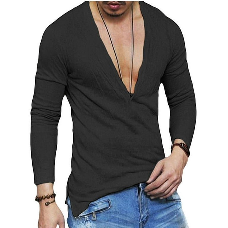 Deep round neck t shirt mens best sale