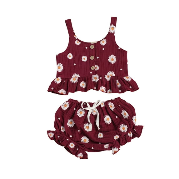 Listenwind Summer Lovely Toddler Baby Girls Clothes Sets Daisy Print Sleeveless Buttons Vest Tops Mini Shorts Outfit
