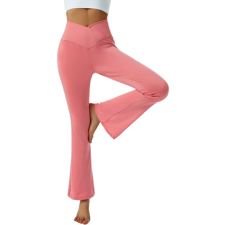 FITOP Womens Ribbed Flared Leggings Slit Hem High Waist Bootcut Yoga Pants  Workout Bootleg Pants 