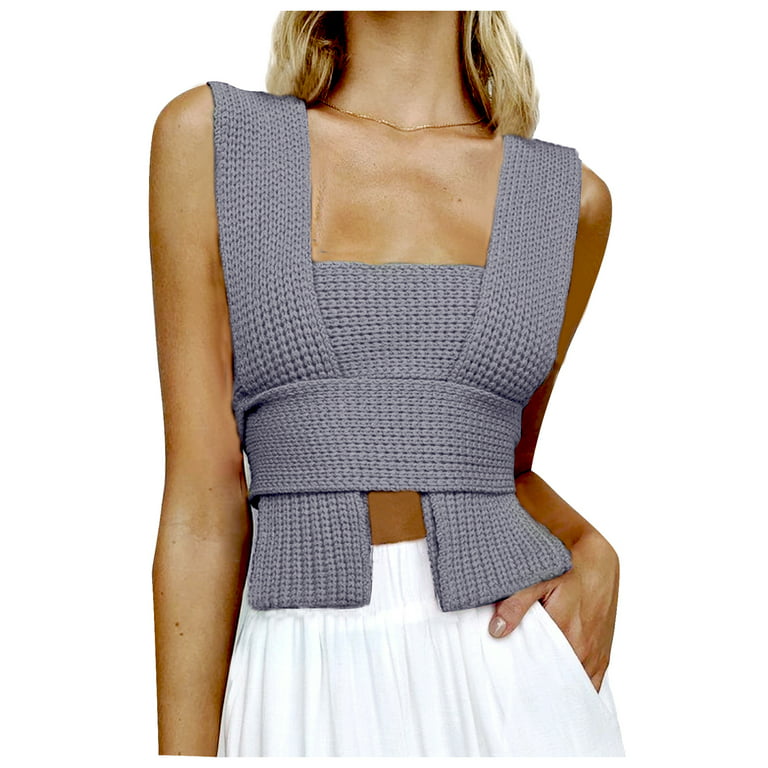Listenwind Women Self Tie DIY Crochet Bandage Wrap Tops Vest Tank Cami Crop  Top 