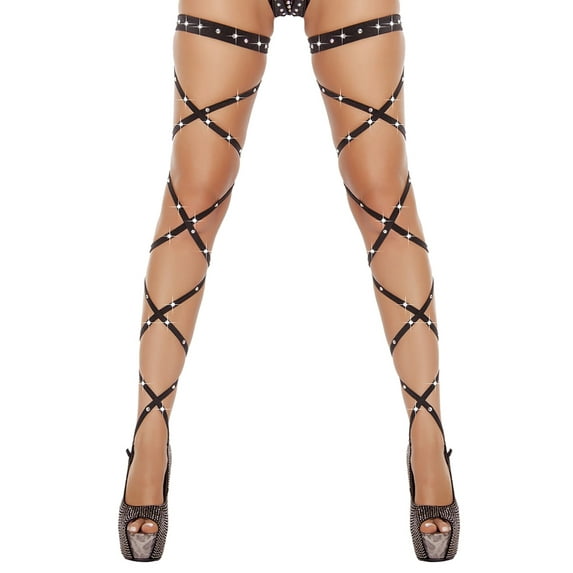 Listenwind Women Sexy Crystal Studded Thigh High Leg Wraps Garter Belt Rave Club Dance Stockings