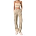 thumbnail image 1 of "Listenwind Women's Big Pockets Baggy Cargo Pants, Solid Color High Waist Straight-leg Casual Denim Trousers", 1 of 7