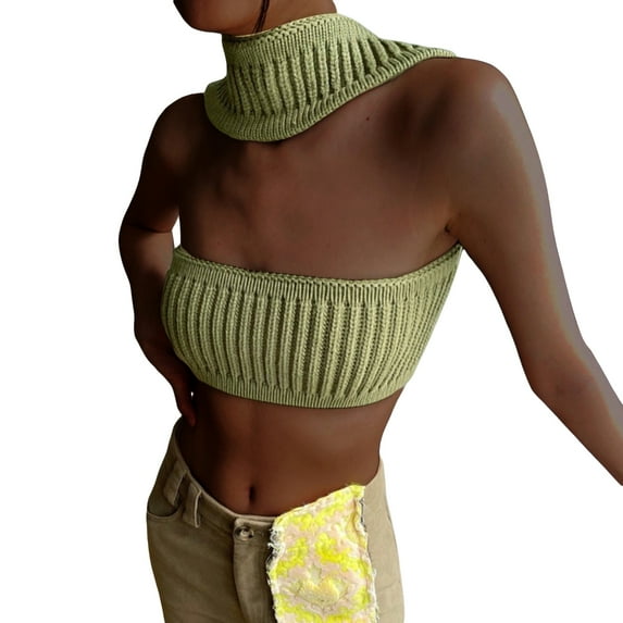 Listenwind Women's Summer Knitted Holllow Out Tank Tops Strapless Backless Slim Stretch Halter Crop Top Elegant Vest