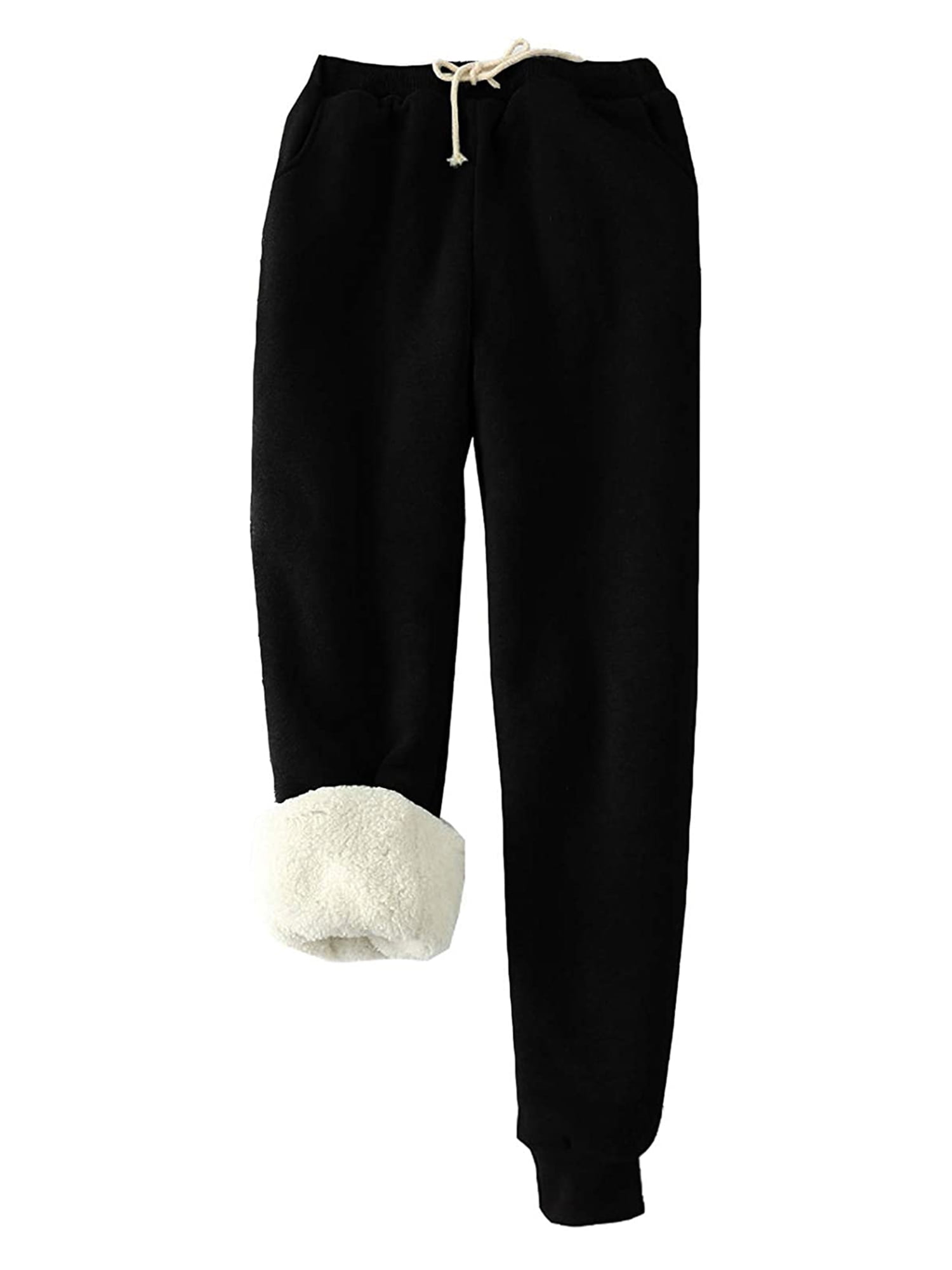 Listenwind Womens Fleece Lined Sweatpants Thick Track Pants Sherpa Pants  Cotton Joggers With Pockets Black