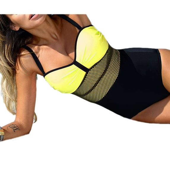 Listenwind Womens Halter Bikini Push-up Padded Color Block Monokini Swimsuit