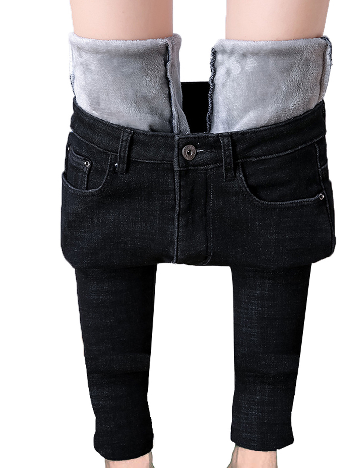 Listenwind Womens Warm Fleece Lined Jeans Stretch Skinny Winter Thick Jeggings Denim Long Pants Black - image 1 of 7