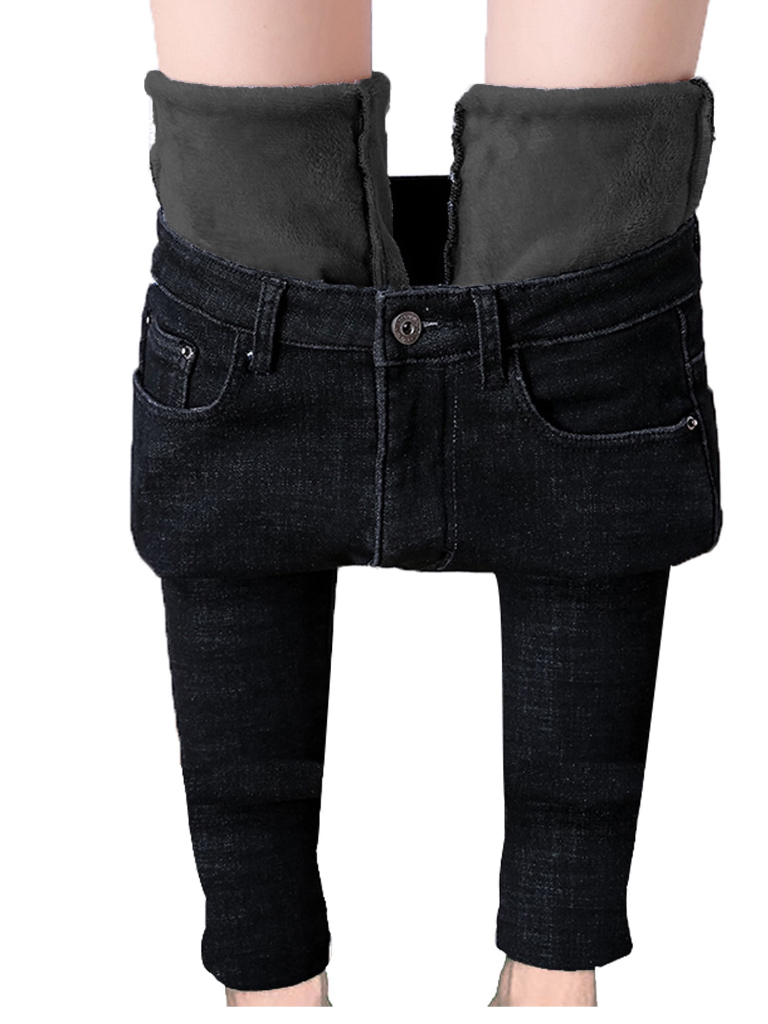 Listenwind Womens Warm Fleece Lined Jeans Stretch Skinny Winter Thick Jeggings  Denim Long Pants Black 